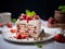 Food photography of strawberry icebox cake recipe, blurred background