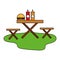 Food picnic burger sauce and table