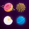 Food planet galaxy concept. Fantasy planets set on cosmic background.