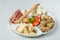 Food in plates on a white background