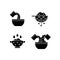 Food preparation instruction black glyph icons set on white space