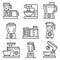 Food processor icons set, outline style