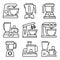 Food processor icons set, outline style