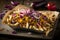 Food Product Photography: Chili Cheese and Red Onion Loaded Fries. Generative AI