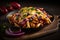 Food Product Photography: Chili Cheese and Red Onion Loaded Fries. Generative AI