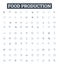 Food production vector line icons set. Farming, Agriculture, Processed, Production, Packaging, Quality, Culinary