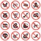 Food prohibition signs vector icons set