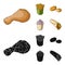 Food, refreshments, snacks and other web icon in cartoon,black style.Packaging, paper, potatoes icons in set collection.