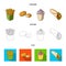 Food, refreshments, snacks and other web icon in cartoon,outline,flat style.Packaging, paper, potatoes icons in set