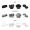 Food, rest, refreshments, and other web icon in black,monochrome,outline style.Cake, biscuit, cream, icons in set