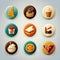 Food reward sticker buttons icons logos on a light grey background