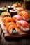 food roll sushi fish seafood japanese rice japan set meal. Generative AI.