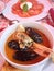 Food - seafood soup and caprese salad