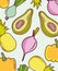 Food seamless pattern slice avocados radish pineapple and pumpkin diet nature