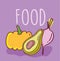 Food slice avocado pumpkin and radish background design