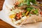 Food soft flatbread beef vegetable fajita