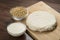 Food : Soy Milk, Soybeans and Tofu on Wooden Background