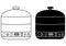 Food steamer icons in outline and glyph style. Original electric steamer or double boiler. Domestic kitchen steamcooker appliances