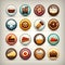 Food stickers for children adult game, website, application multiple on a light cream background