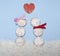 Food styled as valentine snowmen in love
