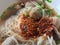 Food taste spicy hot, Beef ball noodles, Thai Asia food hot spicy noodle