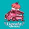 Food Truck Cupcake Birthday Cake Bakery Shop Fast Delivery Service Vector Logo