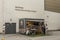 Food truck with customers in front of the exhibition center, Frankfurt, Germany