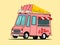 Food truck. cute ice cream van disproportionate cartoon style vector illustration