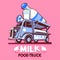 Food Truck Dairy Milk Bar Fast Delivery Service Vector Logo