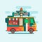 Food truck festival menu.Street Food Vehicles flat vector concept illustration