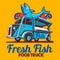 Food Truck Fish Shop Delivery Service Vector Logo