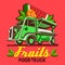 Food Truck Fruit Stand Fast Delivery Service Vector Logo