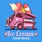 Food Truck Ice Cream Cart Store Stand Fast Delivery Service Vector Logo