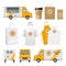 Food truck identity. Fast catering business tools for mobile restaurant delivery cards logos blank poster packages