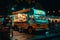 A food truck is parked by the roadside, serving customers with delicious food, Food truck in a bustling food carnival, AI