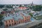 Food truck rally, fast food party in sielsia, myszkow, poland aerial drone photo