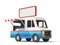 Food truck witn blank signboard on top of it, street food, mobile fast food 3d rendering