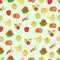 Food vector background, fruits and vegetables seamless pattern. Drawn cartoon multicolored foodstuffs, vegetarian illustration.