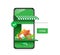 food, vegetables, spices many are placed front green smartphone store to wait for customers to press buy order button below, food