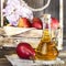 Food, vegetarianism, healthy diet food, drink. Natural juice without pulp from fresh red pear in a glass decanter, wine, liqueur