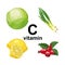 Food with vitamin C. Products containing vitamin C. Cabbage, lemon, rosehip berries, green onion. Fruits and vegetables