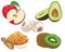 Foods to reduce cholesterol level. garlic, apple, kiwi, fenugreek, avocado