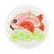 Foodstuff Arranged in the Shape of Fish on Plate Above View Vector Illustration