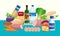 Foodstuffs. Set of food and drinks. Color illustration