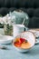 Foodstyling with tea on wooden background