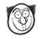 Foolish cartoon face, black and white vector illustration.