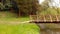 Foot bridge and stream on a sunny day 4k