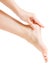 Foot Heel Skin Care, Woman Touch Healthy Feet Leg Body by Hand