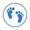 Foot icon. Blue vector sketch.