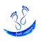 Foot massage concept.  Silhouette of feet on Brush Stroke in blue  watercolor background for your web site design, app, UI. Reflex